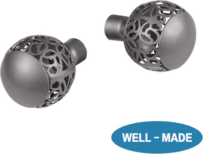 Window Treatment Single Curtain Rod Set Telescoping with Carved Hollow Ball Finials, Adjustable Length from 28 to 48-Inch, 3/4 Inch Diameter, Pewter 28"-48"