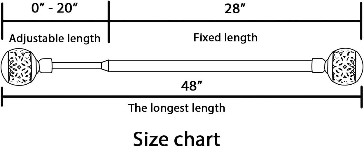 Window Treatment Single Curtain Rod Set Telescoping with Carved Hollow Ball Finials, Adjustable Length from 28 to 48-Inch, 3/4 Inch Diameter, Pewter 28"-48"