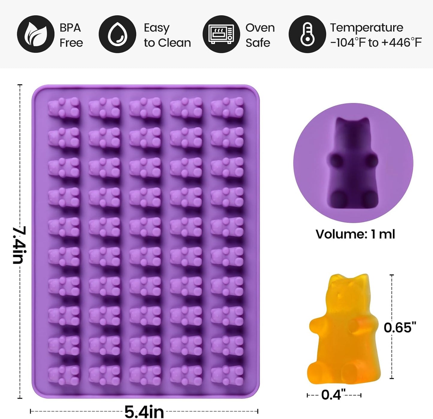 Gummy Molds Bear Candy Silicone - Mini Size Chocolate with 2 Droppers Nonstick Food Grade Pack of 4 (1ml)