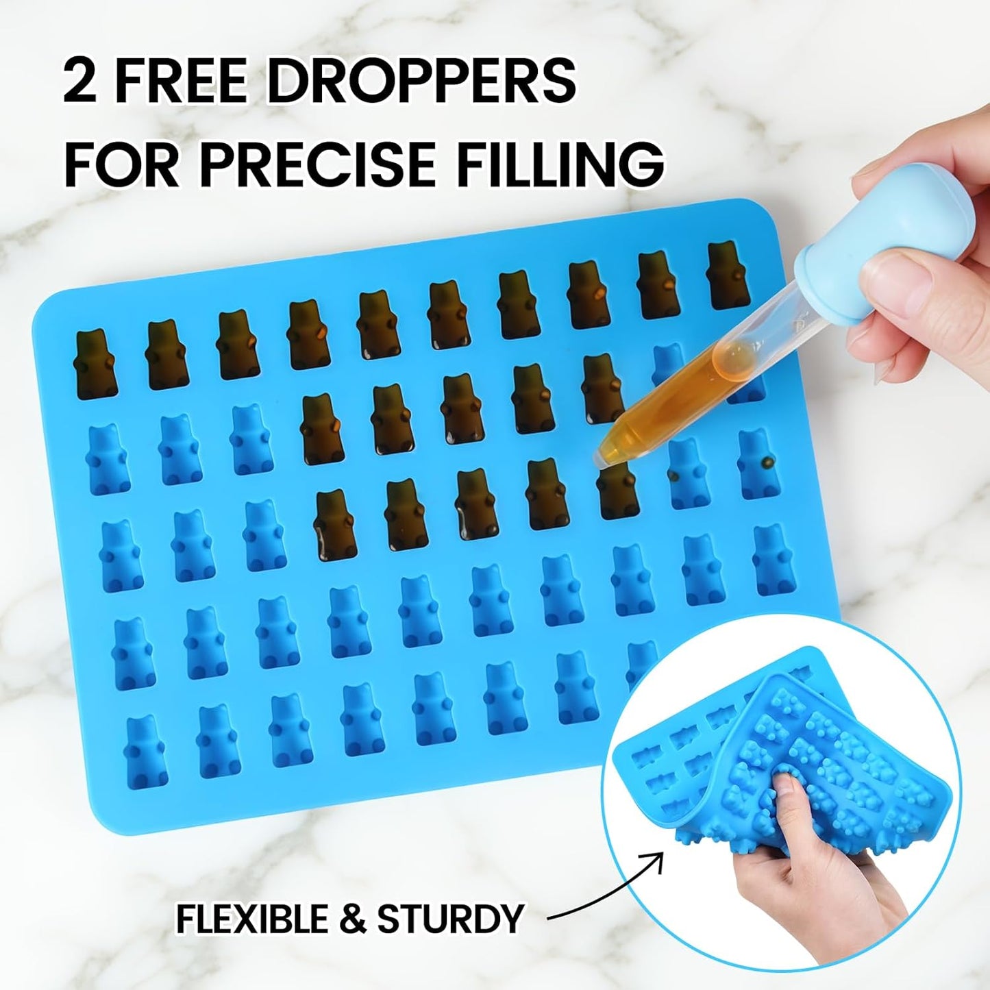 Gummy Molds Bear Candy Silicone - Mini Size Chocolate with 2 Droppers Nonstick Food Grade Pack of 4 (1ml)
