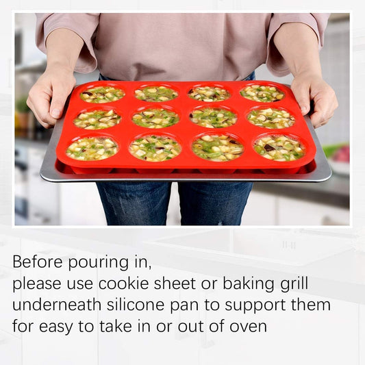 Silicone Muffin Pan Nonstick Cupcake ＆ Metal Reinforced Frame Regular Size Pans Tray for Baking BPA Free -
