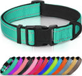 Reflective Dog Collar, Soft Neoprene Padded, Metal D-Ring, Nylon Pet Collar Adjustable for Large Dogs, Teal, L Teal (Pack of 1)