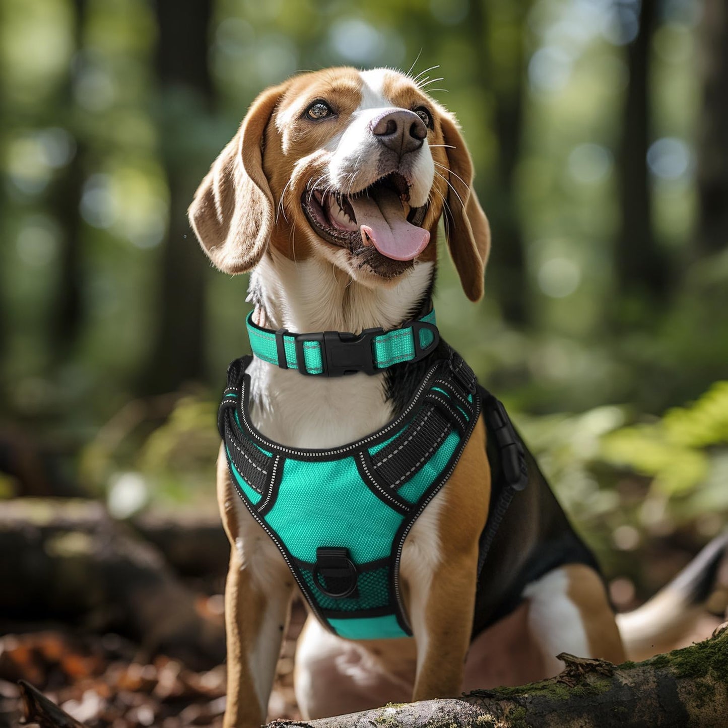 Reflective Dog Collar, Soft Neoprene Padded, Metal D-Ring, Nylon Pet Collar Adjustable for Large Dogs, Teal, L Teal (Pack of 1)