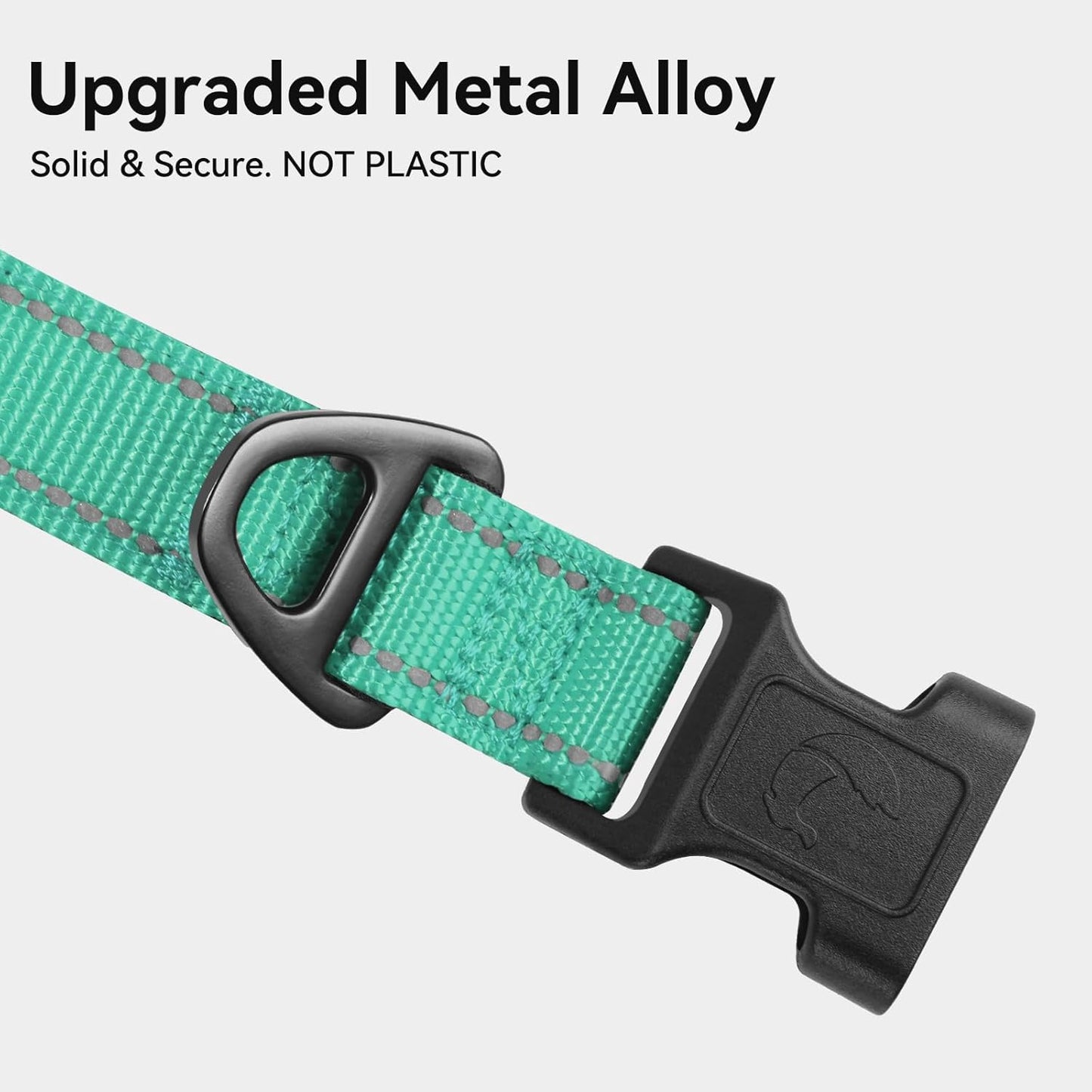 Reflective Dog Collar, Soft Neoprene Padded, Metal D-Ring, Nylon Pet Collar Adjustable for Large Dogs, Teal, L Teal (Pack of 1)