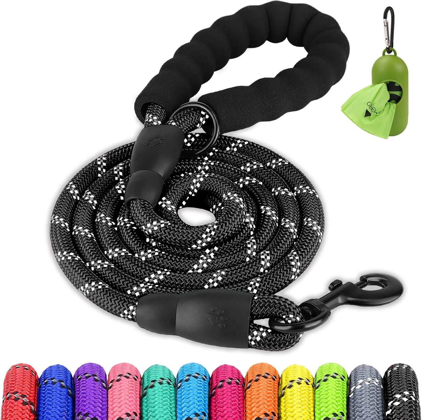 Dog Leash for Large Dogs, Heavy Duty Nylon Leashes with Comfortable Padded Handle and Highly Reflective Threads, Ideal Walking Training, Black, 6'×1/2'' Black 6FT×1/2'' (20~120 lbs)