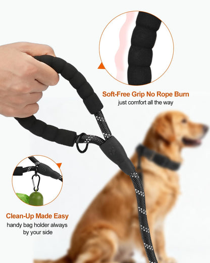Dog Leash for Large Dogs, Heavy Duty Nylon Leashes with Comfortable Padded Handle and Highly Reflective Threads, Ideal Walking Training, Black, 6'×1/2'' Black 6FT×1/2'' (20~120 lbs)