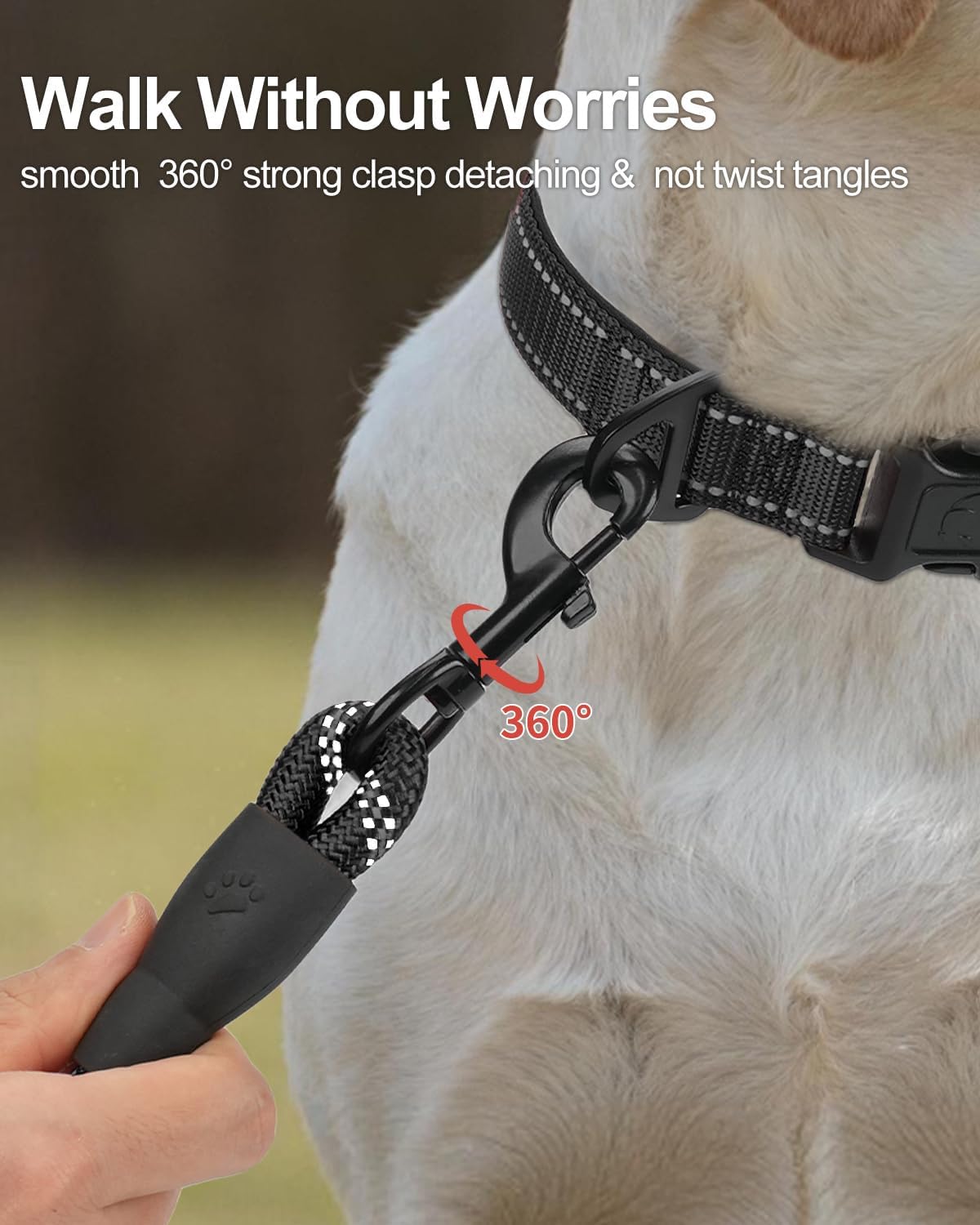 Dog Leash for Large Dogs, Heavy Duty Nylon Leashes with Comfortable Padded Handle and Highly Reflective Threads, Ideal Walking Training, Black, 6'×1/2'' Black 6FT×1/2'' (20~120 lbs)