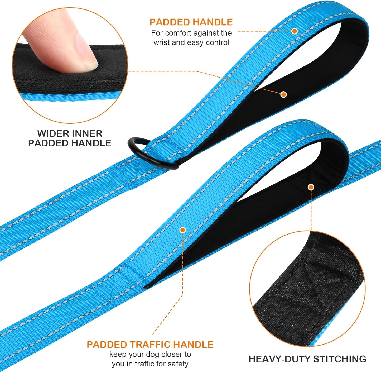 Martingale Dog Collar(12.5-16''), 6FT Double Handle Leash for Training, Sky Blue -