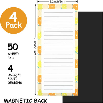 4 Pack Magnetic Notepads for Refrigerator, Grocery List Magnet Pad Fridge, Fruit Design Full Back Shopping Lists, 50 Sheets Per Note Pads -