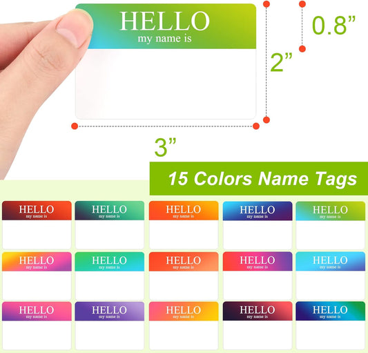 345 Pcs Name Tags Rainbow Sticker, Hello My is Stickers 15 Color, Tag for School Office Home (3"x2") - packs
