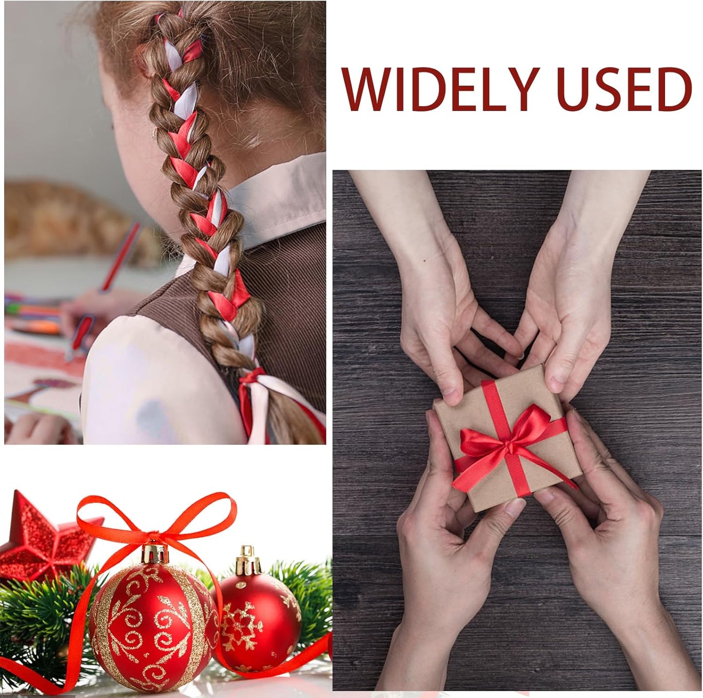 Christmas Ribbons for Crafts Satin Ribbon Gift Wrapping Crafts, Gift, Hair Bows, Wedding Party Decoration, Bow Making Red 3/8-50Yard