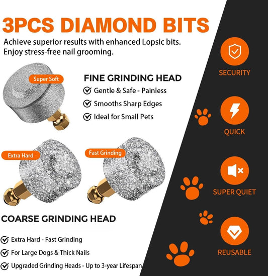 Dog Nail Grinder Replacement Head,Hard & Soft Grinding Heads Professional Trimmers Bits for Small Large Dogs Claw Grooming (3pcs) -