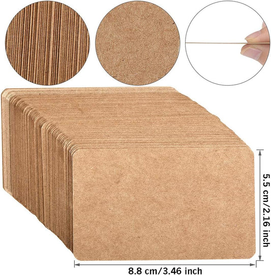 100pcs 3.54"x2" Blank Kraft Paper Business Card, Words Message Notes paper Tags, Mini Craft Cardboard Festival gifts -