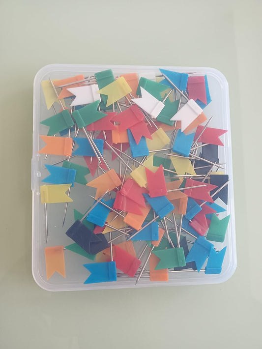 100PCS Map Flag Push Pins,  Colorful Tacks with Steel Points - 7 Colors