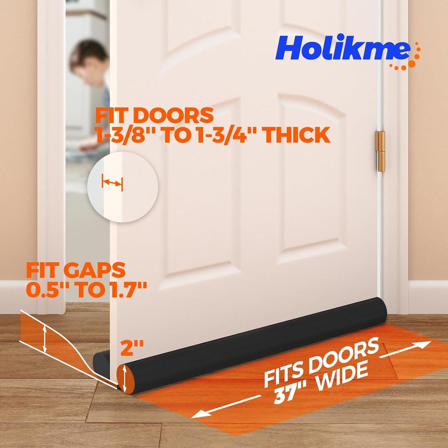 Door Draft Stopper Weather Stripping for Bottom of Window Breeze Blocker Adjustable Sweeps, Black 37 inch