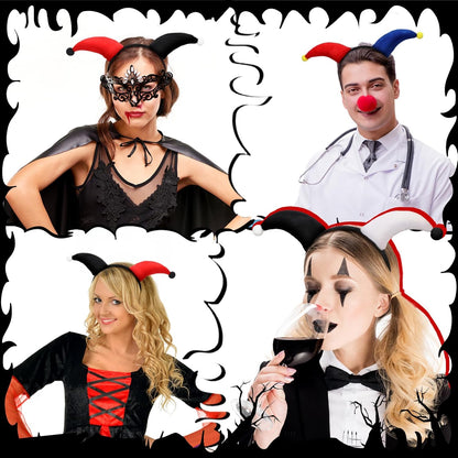 6 Pcs Clown Headband Soft Headbands for Mardi Gras Parties Carnival Circus Events Durable Reusable Hairband Black, Red, Blue, White -