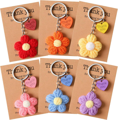 Graduation Teacher Appreciation Gift Bulk Crochet Flower Keychain with Thank You Card for Helping Me Grow Multi Color -