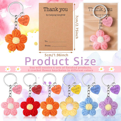 Graduation Teacher Appreciation Gift Bulk Crochet Flower Keychain with Thank You Card for Helping Me Grow Multi Color -