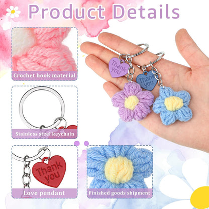 Graduation Teacher Appreciation Gift Bulk Crochet Flower Keychain with Thank You Card for Helping Me Grow Multi Color -