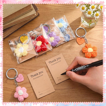 Graduation Teacher Appreciation Gift Bulk Crochet Flower Keychain with Thank You Card for Helping Me Grow Multi Color -