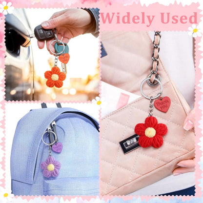 Graduation Teacher Appreciation Gift Bulk Crochet Flower Keychain with Thank You Card for Helping Me Grow Multi Color -
