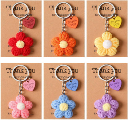 Graduation Teacher Appreciation Gift Bulk Crochet Flower Keychain with Thank You Card for Helping Me Grow Multi Color -