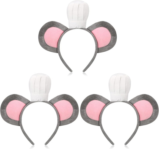 3 Pcs Mouse Headband with Chef Hat Cartoon Costume for Halloween Cosplay Party Decoration -