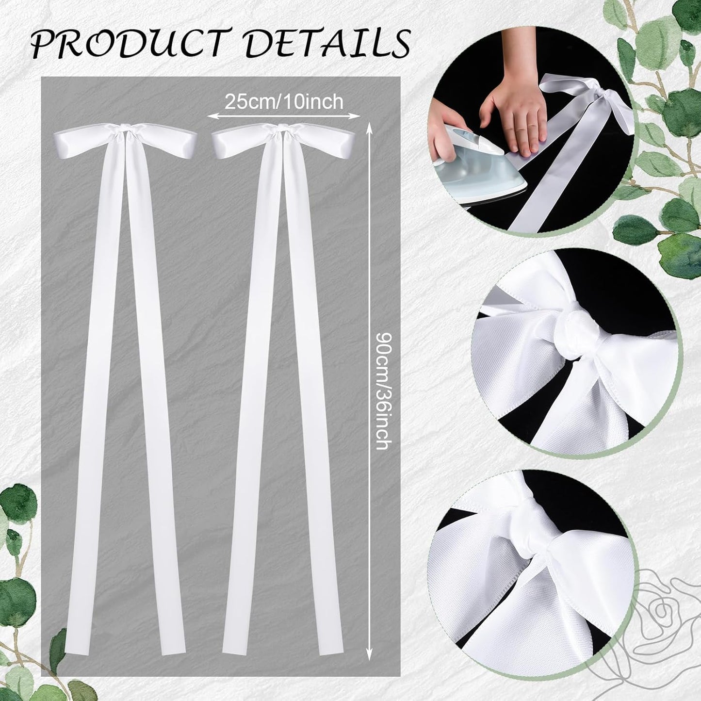 24 Pcs Large Wedding Ribbon Bows with Long Tails 10 x 36 Inch Aisle Decor On Chairs Background for Bridal Shower Reception Ceremony(White) White -