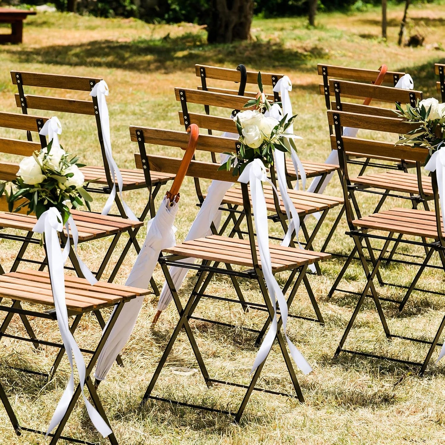 24 Pcs Large Wedding Ribbon Bows with Long Tails 10 x 36 Inch Aisle Decor On Chairs Background for Bridal Shower Reception Ceremony(White) White -