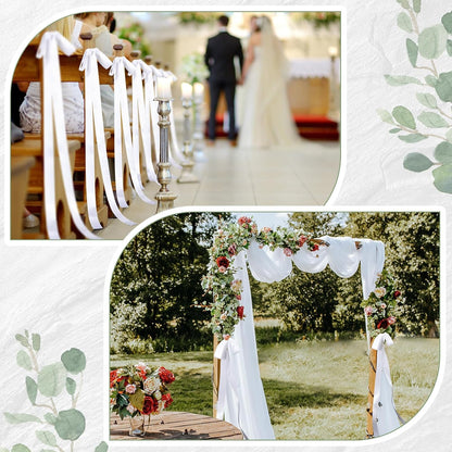 24 Pcs Large Wedding Ribbon Bows with Long Tails 10 x 36 Inch Aisle Decor On Chairs Background for Bridal Shower Reception Ceremony(White) White -