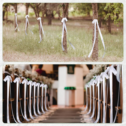 24 Pcs Large Wedding Ribbon Bows with Long Tails 10 x 36 Inch Aisle Decor On Chairs Background for Bridal Shower Reception Ceremony(White) White -
