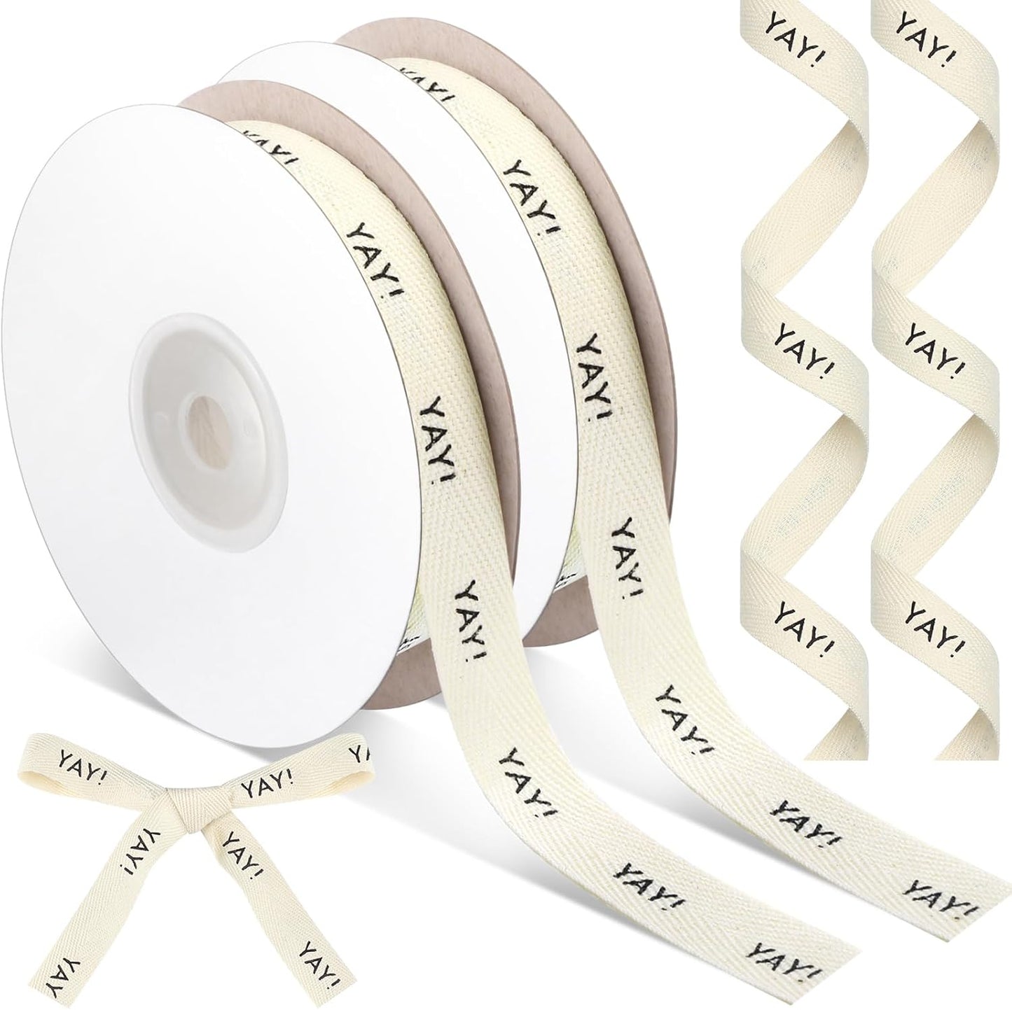 20 Yards Yay Cotton Ribbon, Natural 5/8 Inch 100% Herringbone Twill Ribbon for Crafts Gift Wrapping Birthday Decorations, 2 Rolls -