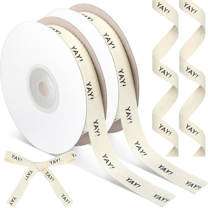 20 Yards Yay Cotton Ribbon, Natural 5/8 Inch 100% Herringbone Twill Ribbon for Crafts Gift Wrapping Birthday Decorations, 2 Rolls -