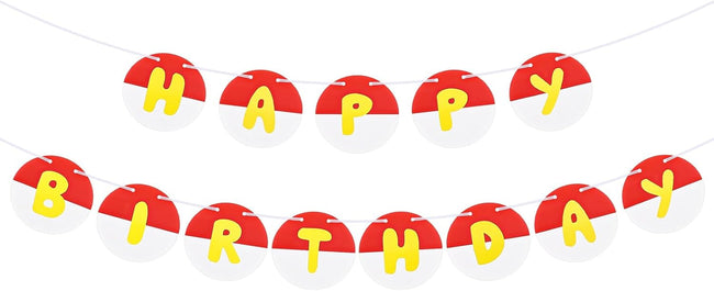 Pre-strung Red and White Birthday Banner Anime Theme Sign Circle Paper Garland Cartoon Party Supplies Decorations for Kids Girls Boys - Hover Image