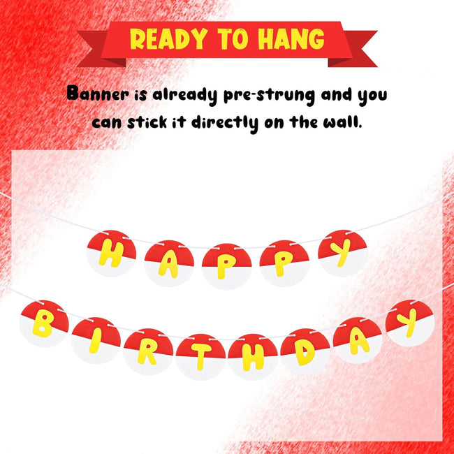 Pre-strung Red and White Birthday Banner Anime Theme Sign Circle Paper Garland Cartoon Party Supplies Decorations for Kids Girls Boys - Main Image