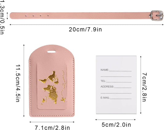 2pcs Leather Luggage Tag, Baggage Address Tags with Adjustable Strap Labels Privacy Protection Suitcase Identifiers for Suitcases Wedding Valentines Gift (Black, Pink) -