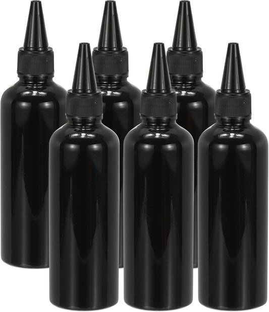 Plastic Applicator Bottle, 6 Pcs 3.4oz(100ml) Leak Proof Refillable Empty Dispenser Container Squeeze Bottle with Twist Top Cap for Hair Ink Liquid Sauces, Black -