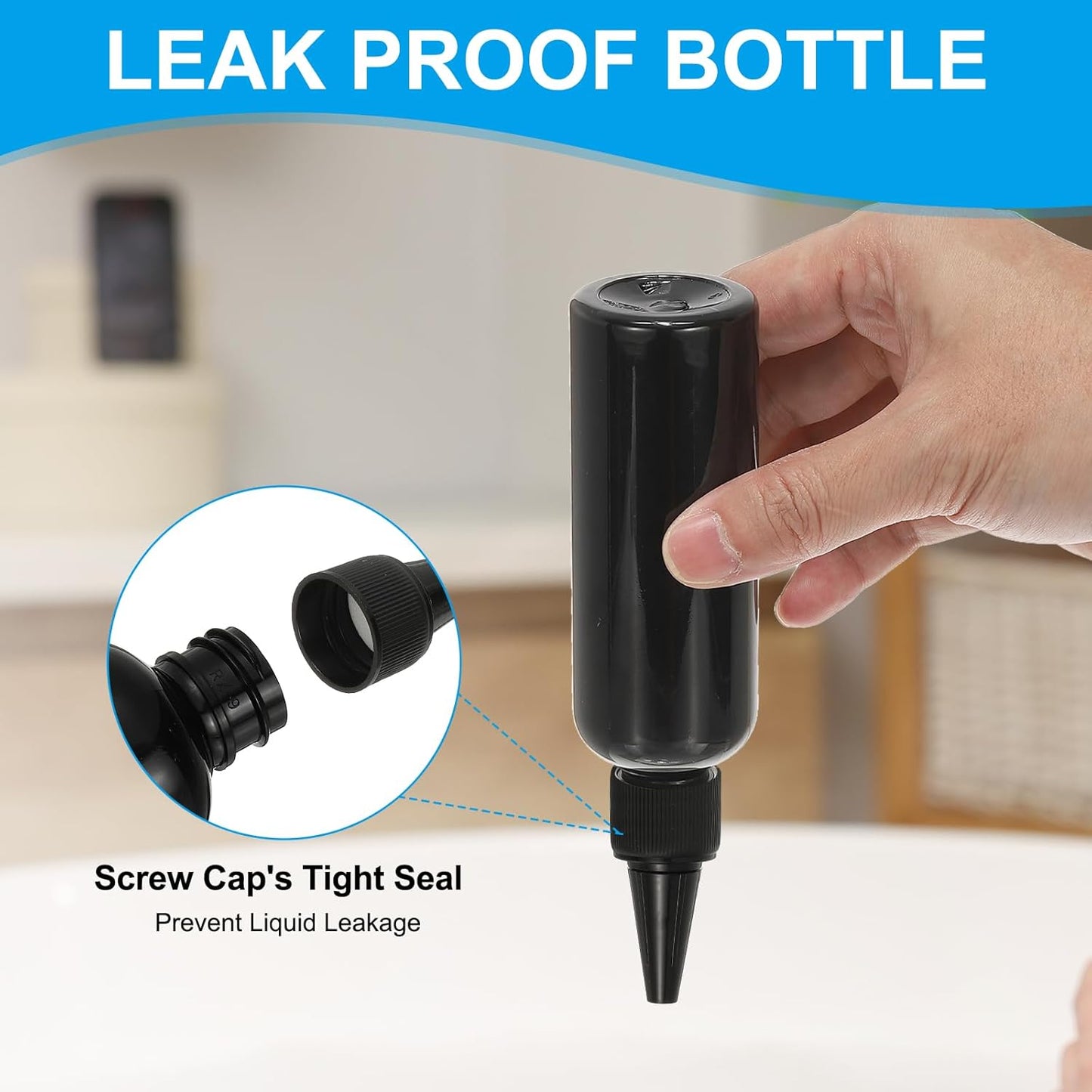 Plastic Applicator Bottle, 6 Pcs 3.4oz(100ml) Leak Proof Refillable Empty Dispenser Container Squeeze Bottle with Twist Top Cap for Hair Ink Liquid Sauces, Black -