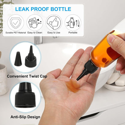 Plastic Applicator Bottle, 6 Pcs 3.4oz(100ml) Leak Proof Refillable Empty Dispenser Container Squeeze Bottle with Twist Top Cap for Hair Ink Liquid Sauces, Black -