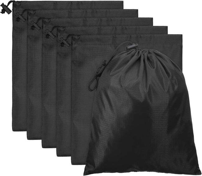 Travel Storage Bags with Toggle 10 x 12 Inch, 6 Pack Waterproof 210D Polyester Drawstring Bag Stuff Sack Cinch for Gym Traveling Hiking Yoga Shoes Organizer, Black Inch Hover Image