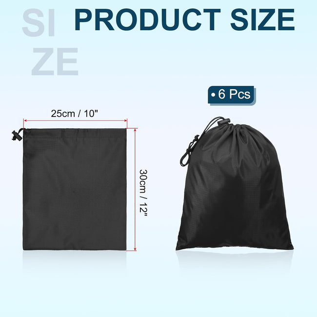 Travel Storage Bags with Toggle 10 x 12 Inch, 6 Pack Waterproof 210D Polyester Drawstring Bag Stuff Sack Cinch for Gym Traveling Hiking Yoga Shoes Organizer, Black Inch Main Image