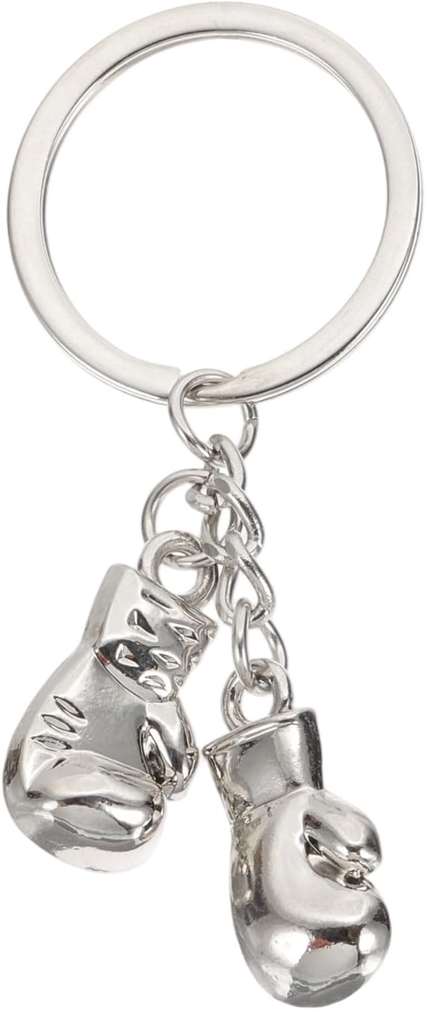 Boxing Gloves Keychain, Mini Cute Sports Key Chain Sport Pendant Ring Bag Backpack Decor for Men Women Party Gifts Favors, Silver -