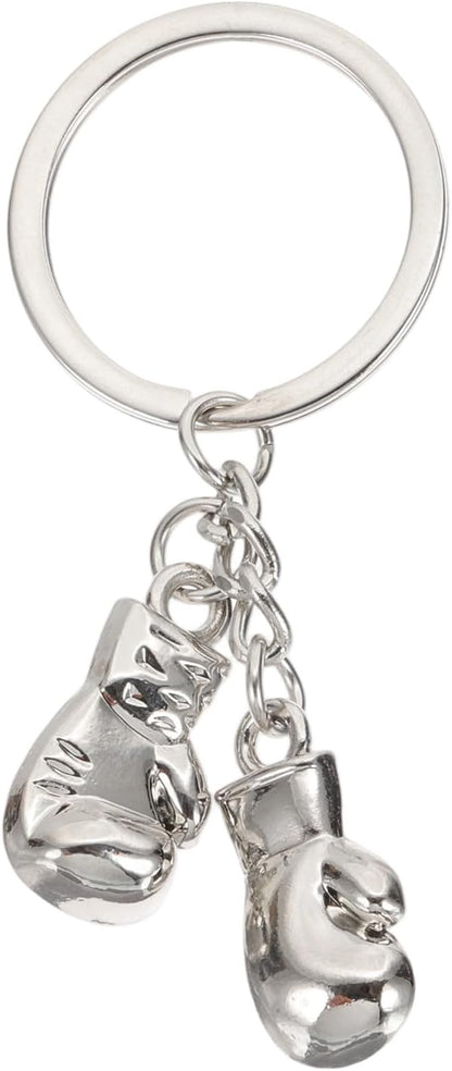 Boxing Gloves Keychain, Mini Cute Sports Key Chain Sport Pendant Ring Bag Backpack Decor for Men Women Party Gifts Favors, Silver -