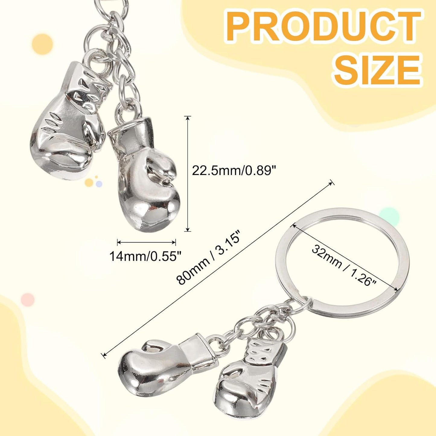 Boxing Gloves Keychain, Mini Cute Sports Key Chain Sport Pendant Ring Bag Backpack Decor for Men Women Party Gifts Favors, Silver -