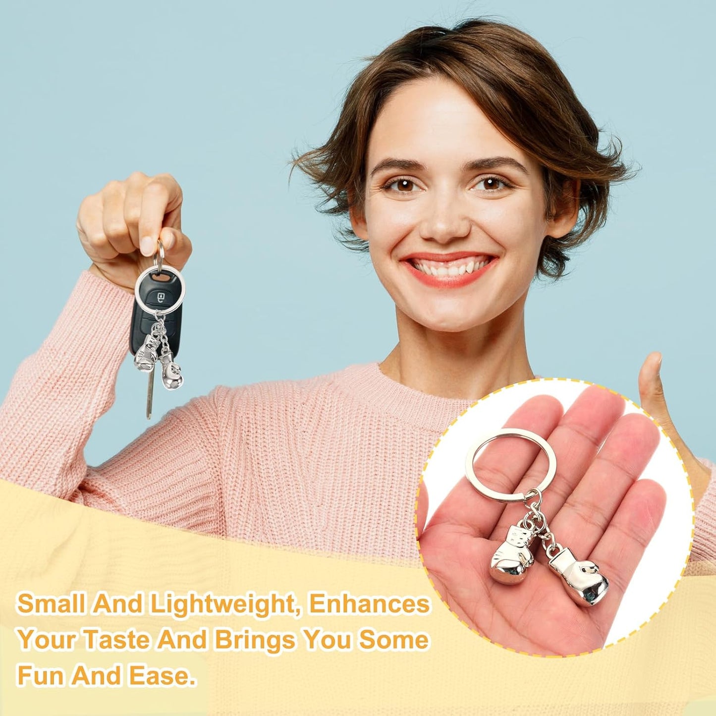 Boxing Gloves Keychain, Mini Cute Sports Key Chain Sport Pendant Ring Bag Backpack Decor for Men Women Party Gifts Favors, Silver -