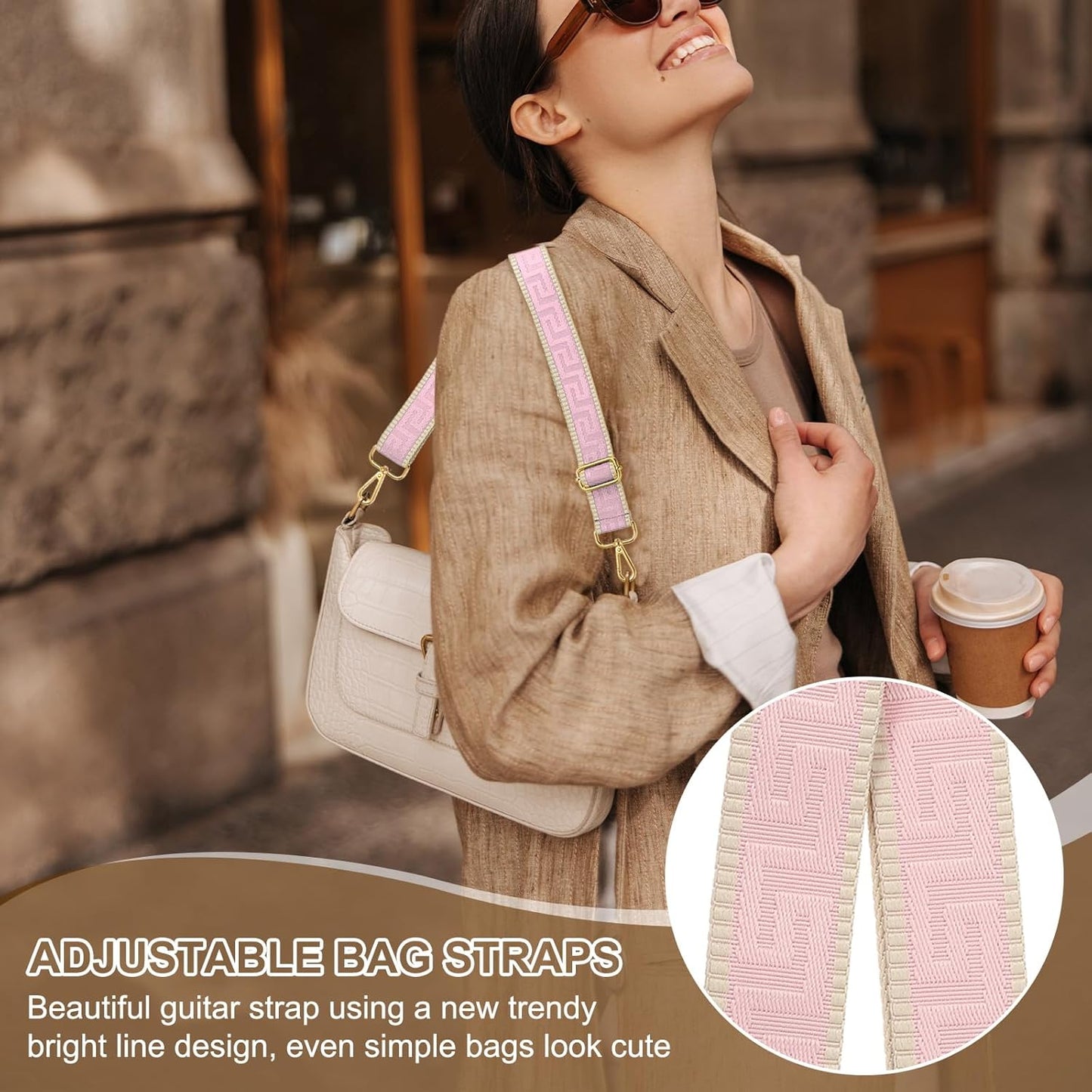 Purse Strap, Adjustable Crossbody Bag Straps Wide Shoulder Strap Universal Replacement Belt for Women's Handbags Canvas Satchels Backpack, Light Pink -