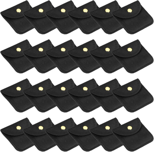 3x3 Inch Velvet Jewelry Pouches, 24 Pcs Packaging Gift Bags with Snap Button for Bracelet Necklace Rings Watch, Black -