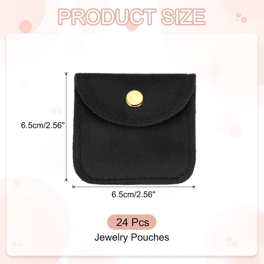 3x3 Inch Velvet Jewelry Pouches, 24 Pcs Packaging Gift Bags with Snap Button for Bracelet Necklace Rings Watch, Black -
