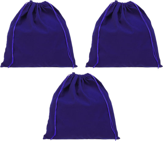 Large Velvet Bags With Drawstrings, 3 Pack 14 x Inch Hair Dryer Bag Treat Dust Hotel Storage for Travel Luggage Packing, Deep Blue -