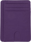 Minimalist Slim Wallet, Leather Front Pocket RFID Blocking Wallet Credit Card Holder Money Clip with ID Window for Men & Women, Dark Purple -